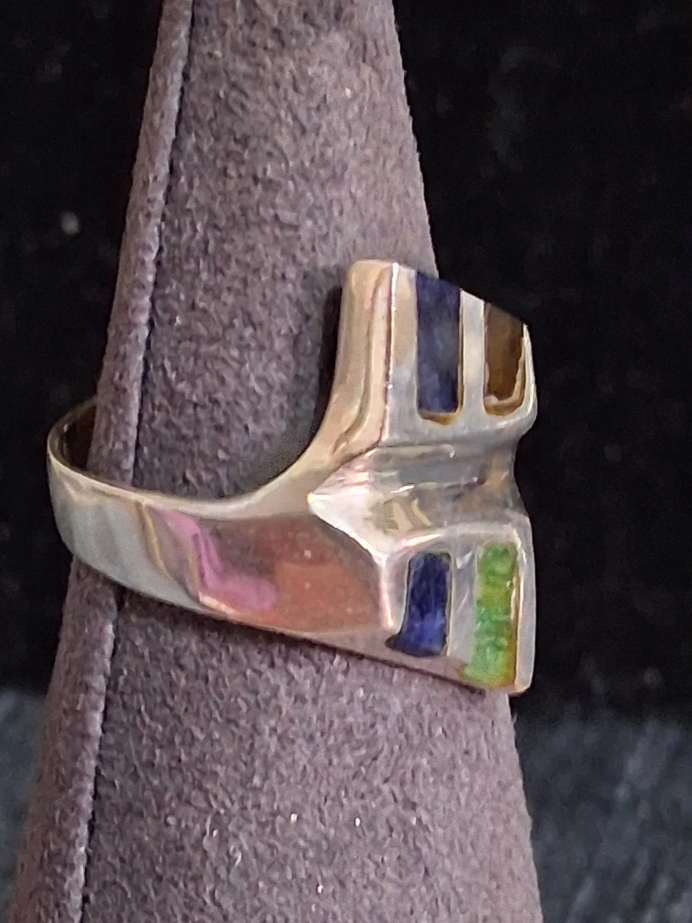 Vintage Mexican Sterling Silver Inlay Modernist Geometric Ring Sz 8